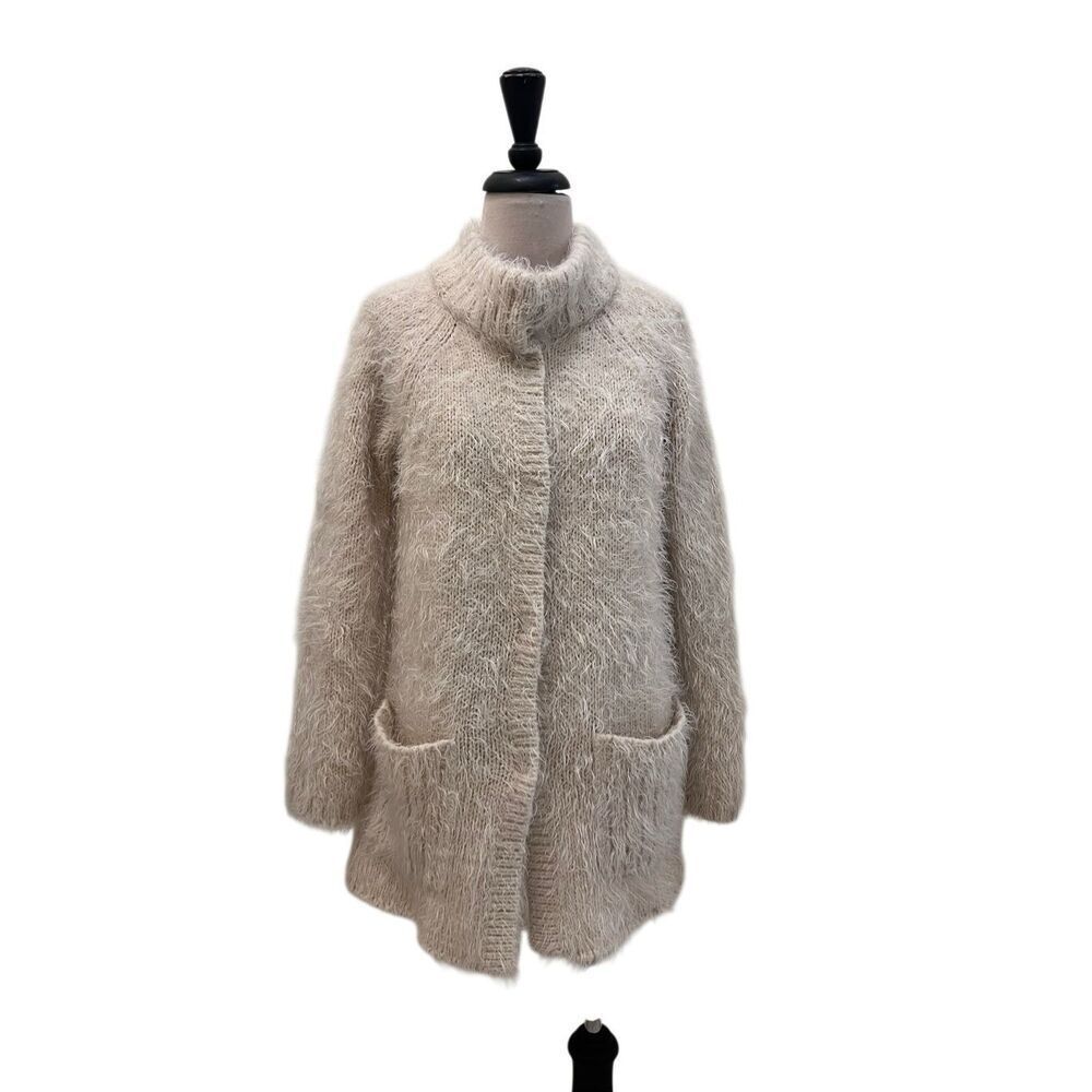Free People Women's Keep It Fuzzy Knit Snap Cardigan Sweater Cream Size Small